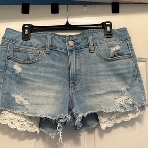 American Eagle Blue Jean Shorts with Distressed Details